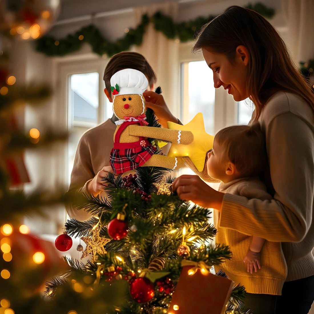 OurWarm Gingerbread Christmas Tree Topper Star Lighted