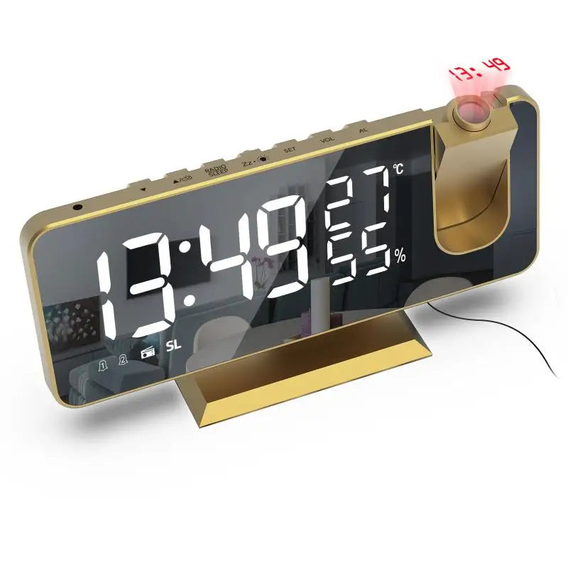 LED Digital Projection Alarm Clock Mirrow Radio USB Temperature
