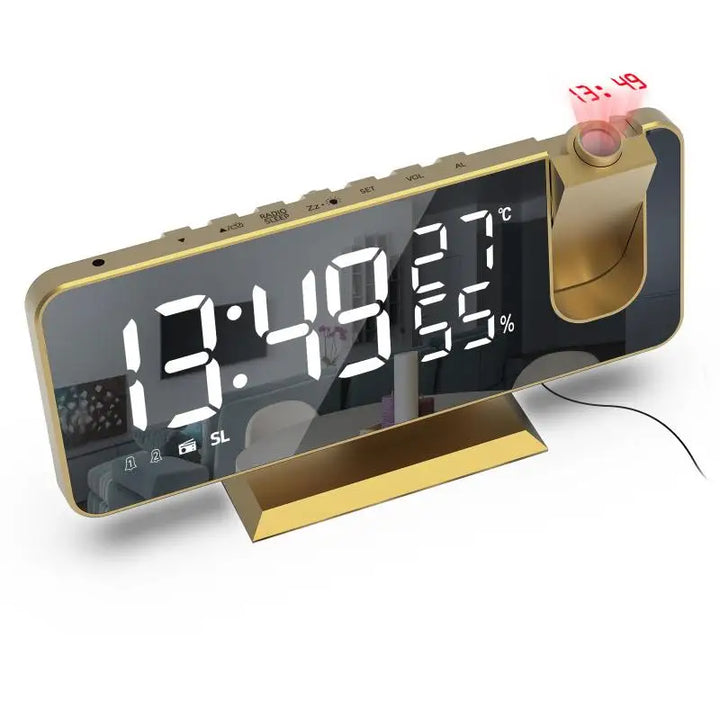 LED Digital Projection Alarm Clock Mirrow Radio USB Temperature