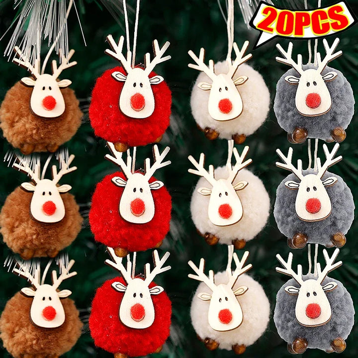 20/1Pcs Christmas Felt Wooden Elk Hanging Ornaments Cute Reindeer Xmas