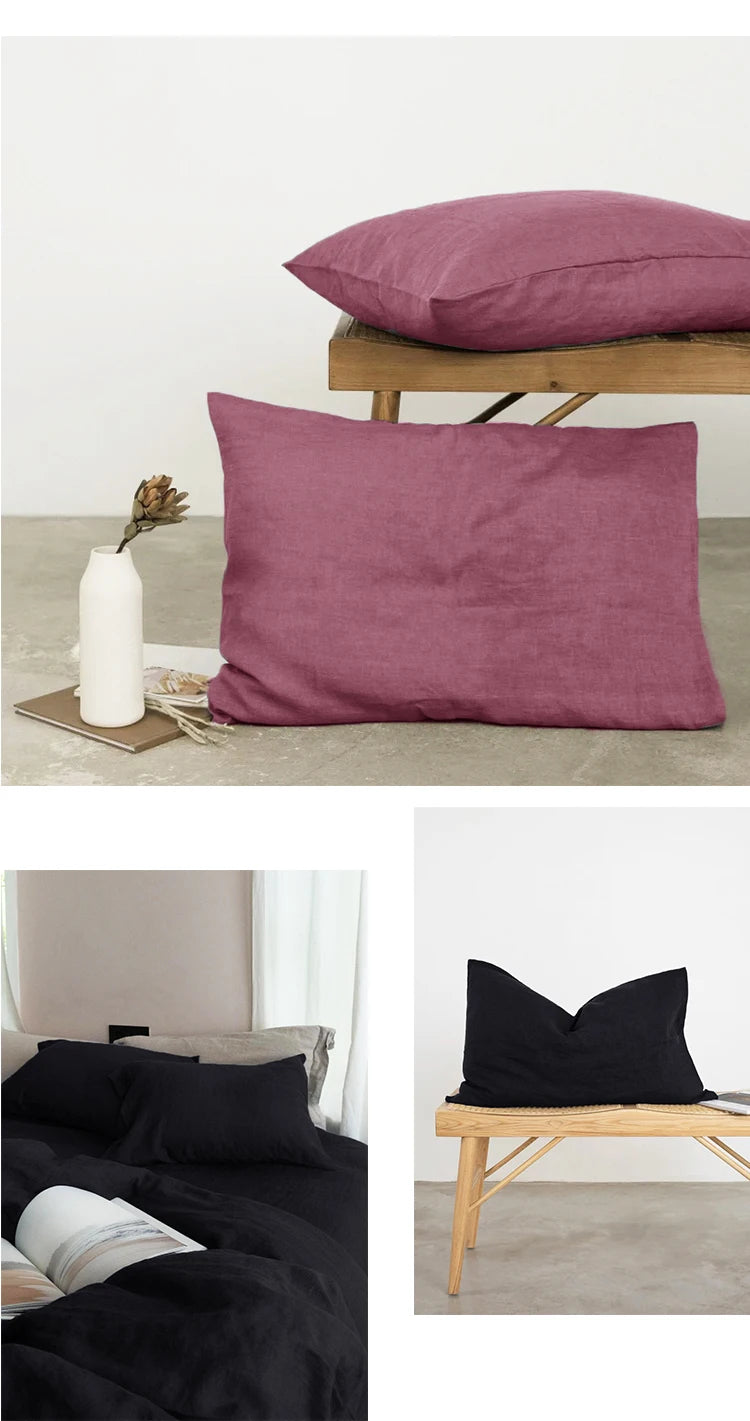 Set of 2 100%Linen Soft Breathable Pillowcase Decorative Square