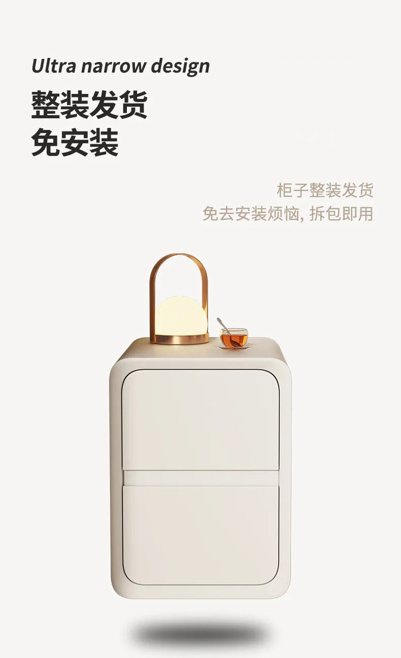 Solid Wood Bedside Table with 2 Drawers No-Leg Design Small