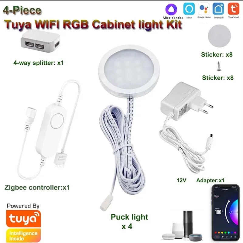DC12V Tuya WIFI RGB LED Under Cabinet Light Dimmable Puck Light Festival