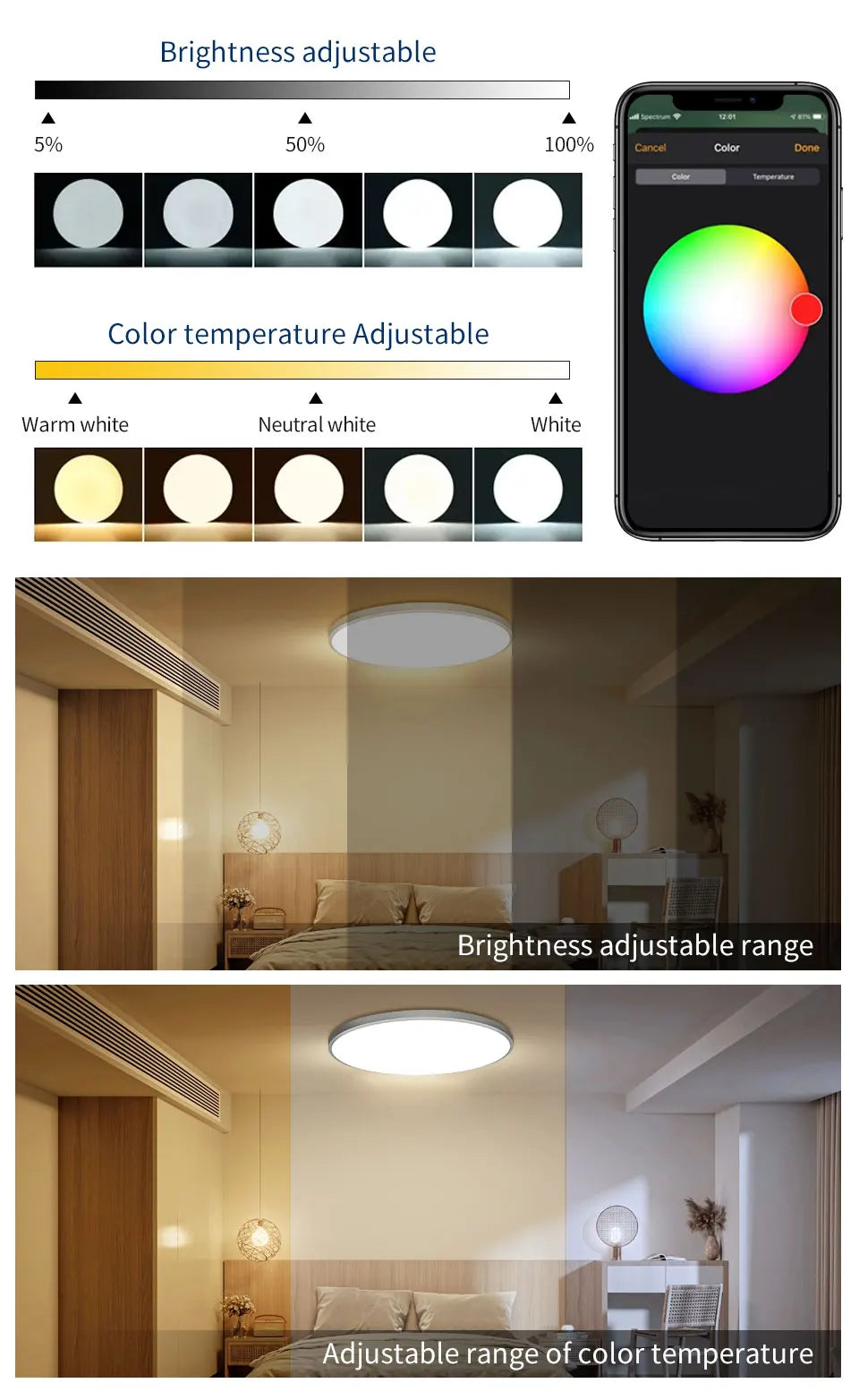 Smart WiFi LED Ceiling Light 24W Cozylife APP Control Voice Control