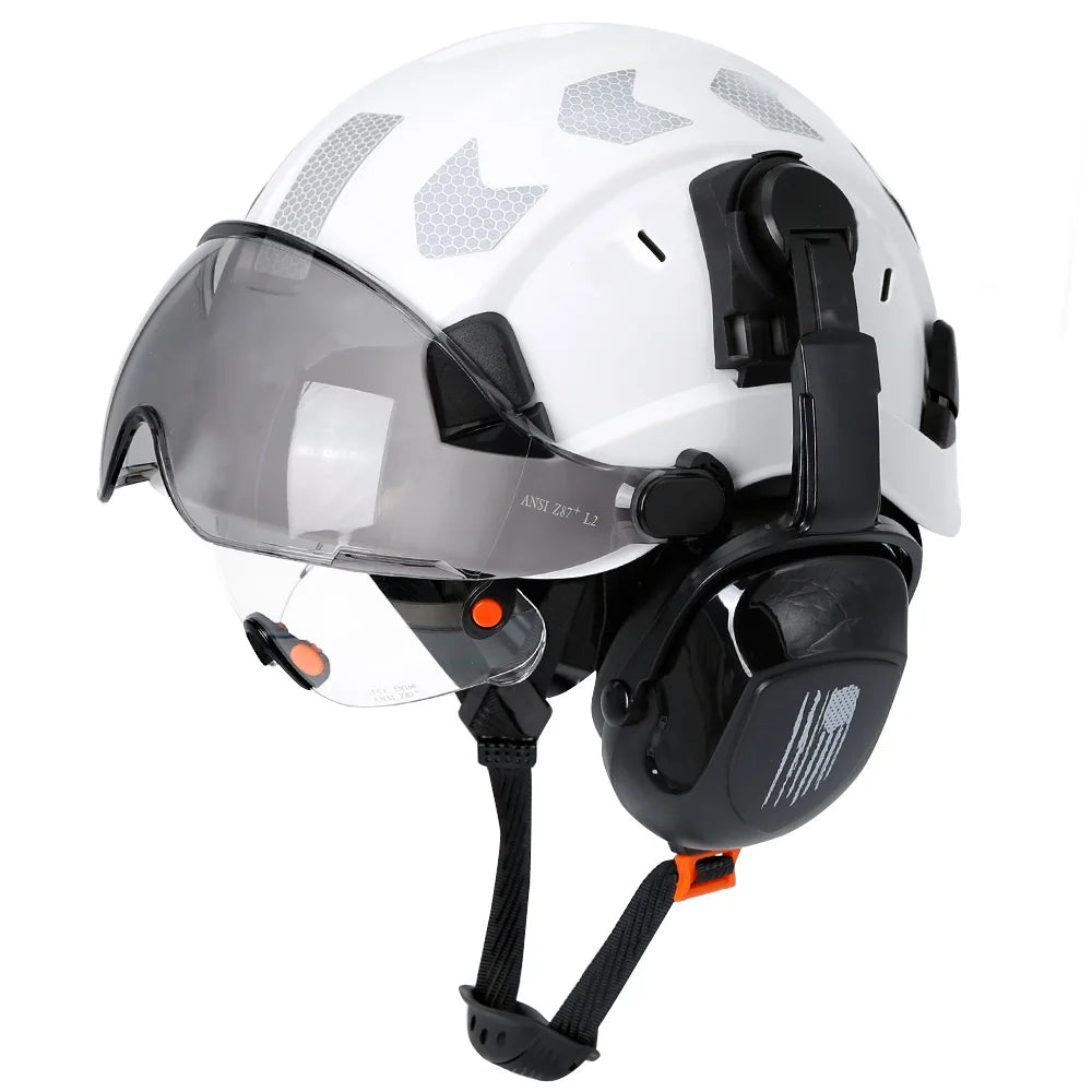 CE Construction Safety Helmet With Visor Built In Goggles
