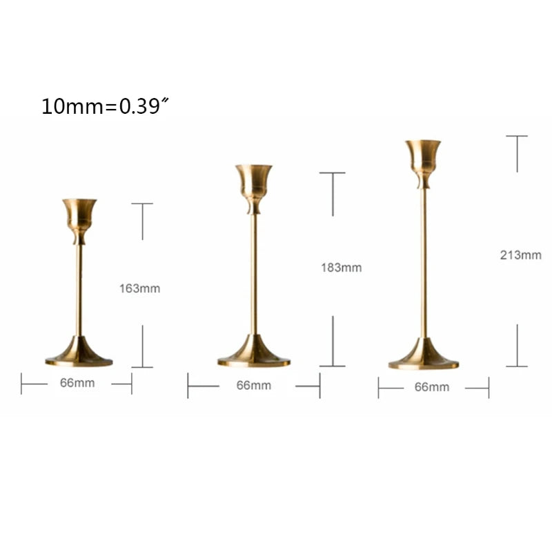 3pc Candlestick Holders Kit Brass Gold Candlestick Set
