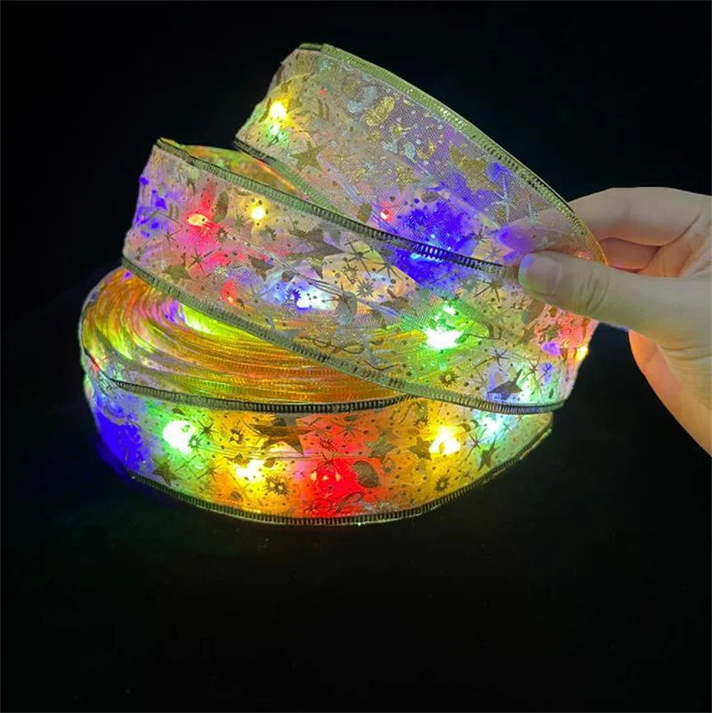 1-10m 2024 Christmas Ribbon Fairy Light String Merry Christmas Decorations