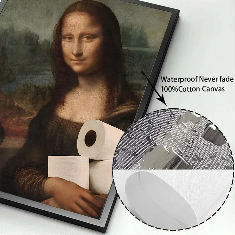 Funny Mona Lisa Wearing Pearls Girl Bathroom Toilet Decoration Painting