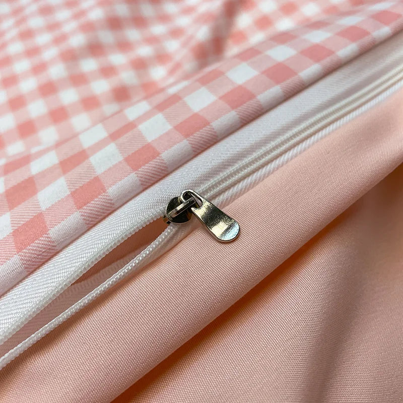 Nordic Plaid Pattern Wash Cotton Bedding Set Duvet Cover Pillowcase