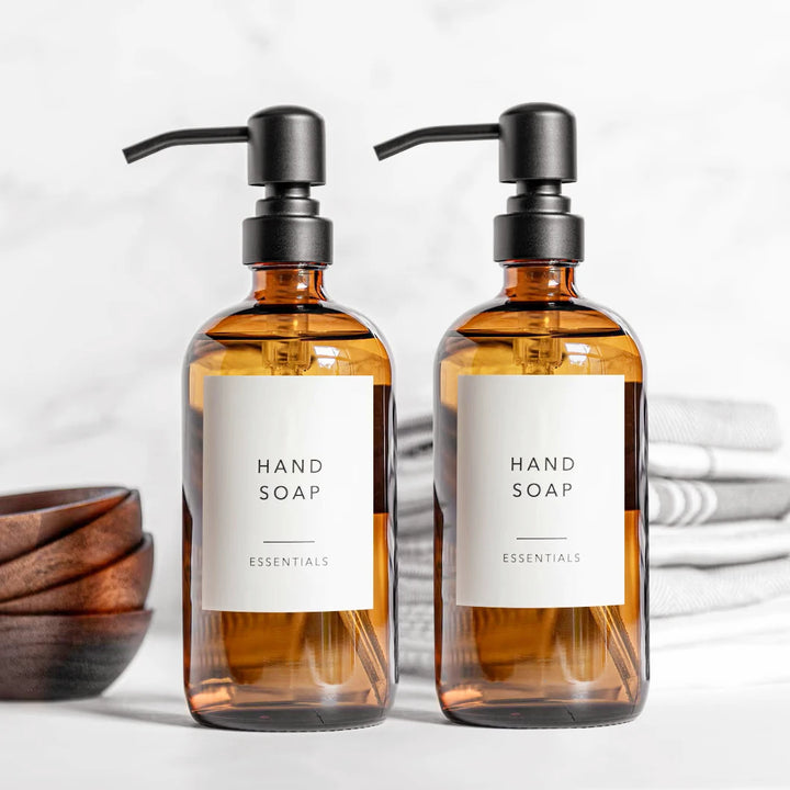 Amber Glass Soap Dispenser with Black Pump