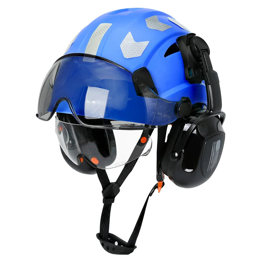 CE Construction Safety Helmet With Visor Built In Goggles