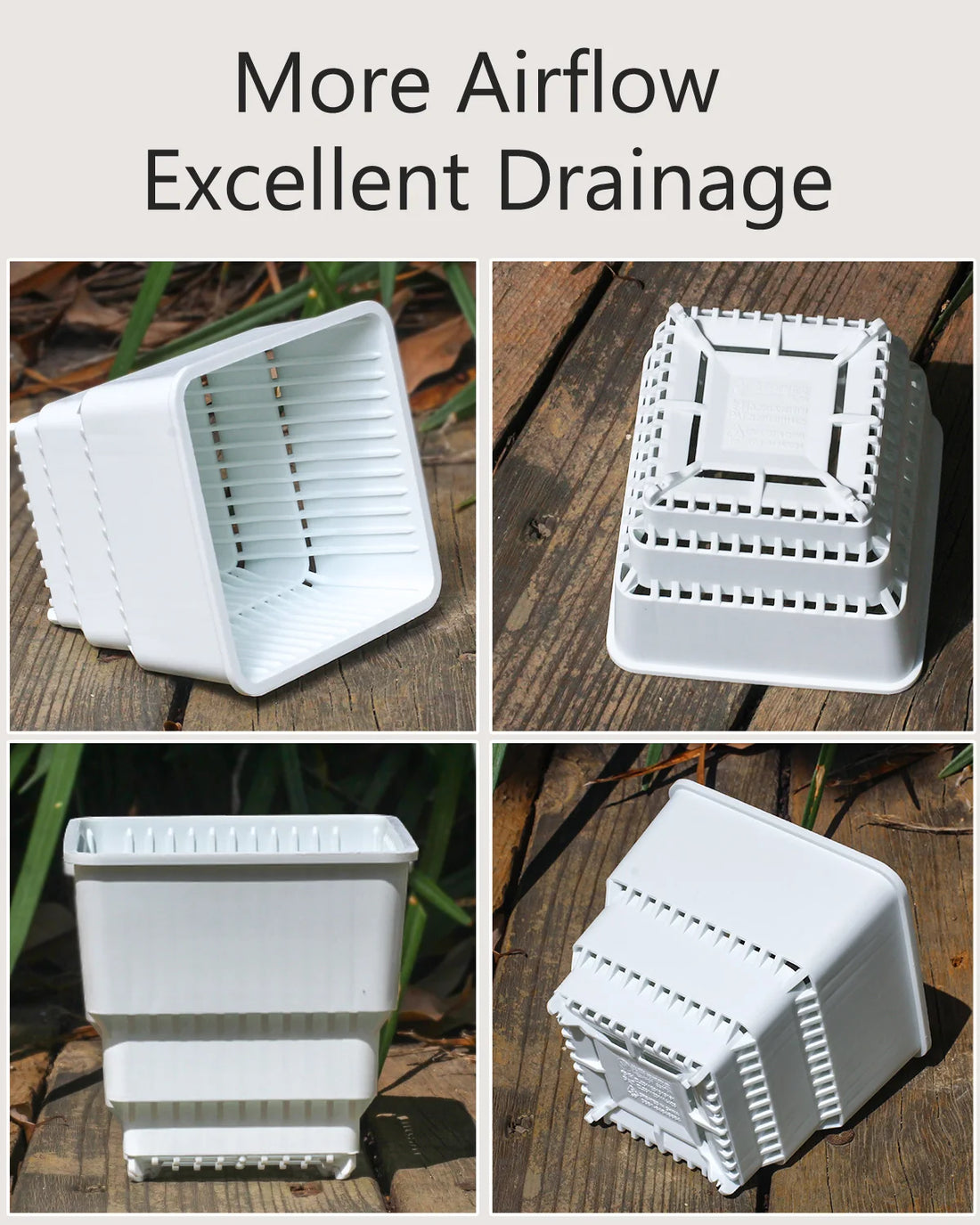 6 Pack Square Succulent Pots - Air Prunning Plastic Planters for Cactus