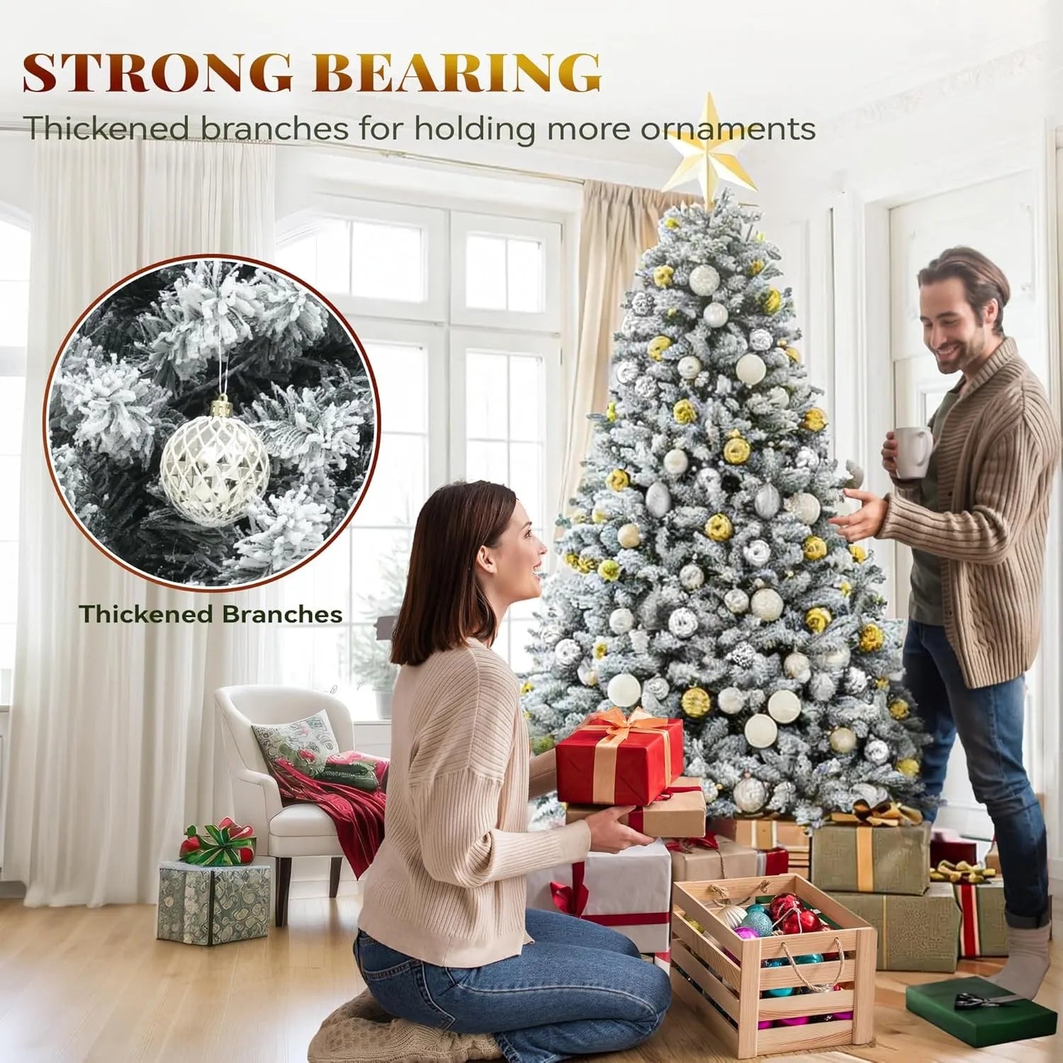 9-Foot Snow Flocked Prelit Christmas Tree