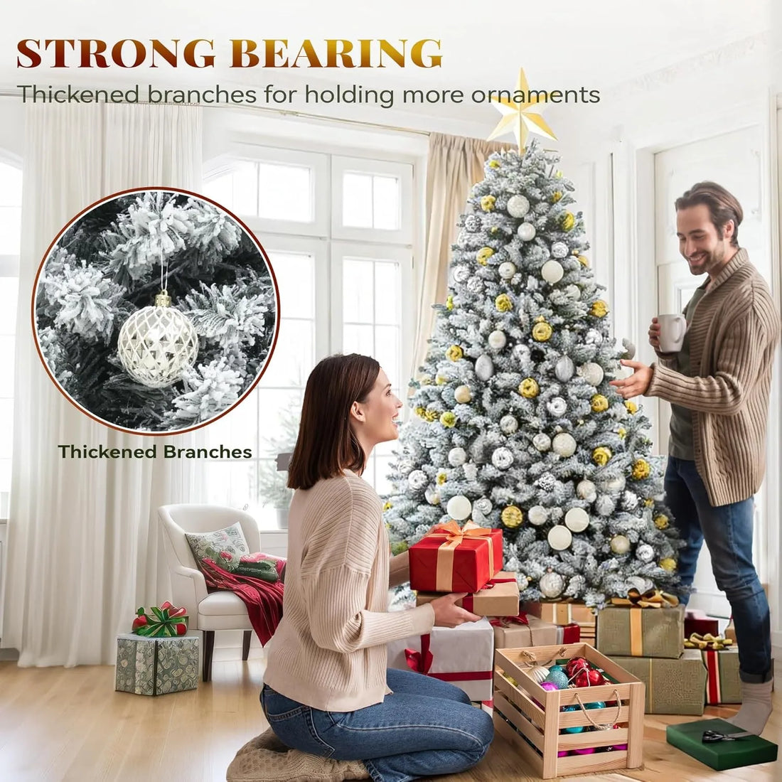 9-Foot Snow Flocked Prelit Christmas Tree