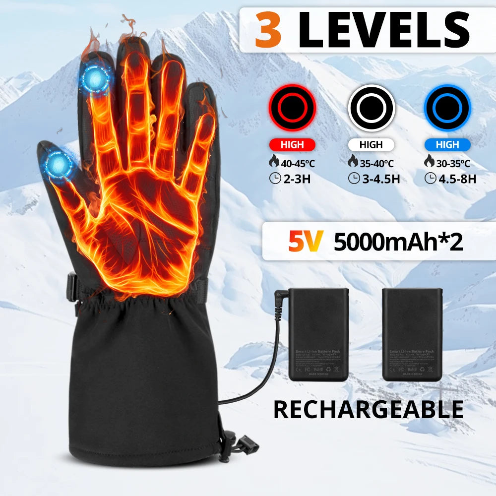 Heated Gloves Battery Heat Motorcycle Gloves Goat-skin Leather 3 Gears