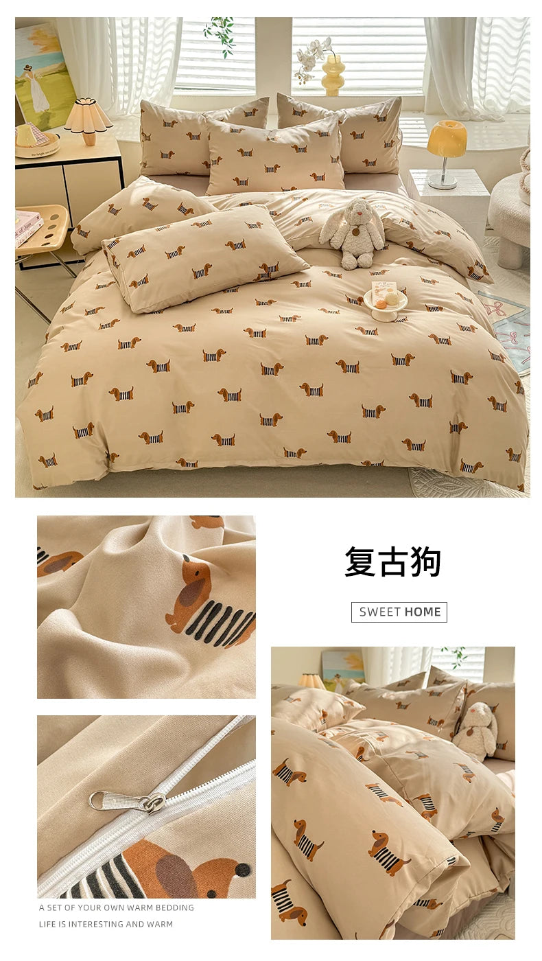 Cute Dog Printed Duvet Covet Set Brown Color Comforter Cover with Pillowcase