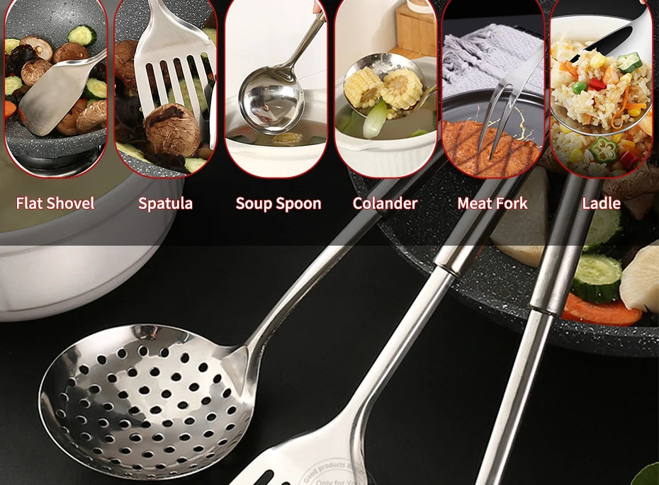 KONCO 6 Pieces Kictche Cooking Utensil Set Stainless Steel Cookware Set