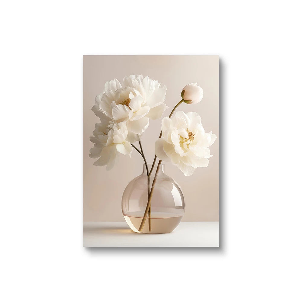 1PC/3PCS Frameless Nordic Beige Peony Flowers Canvas Painting