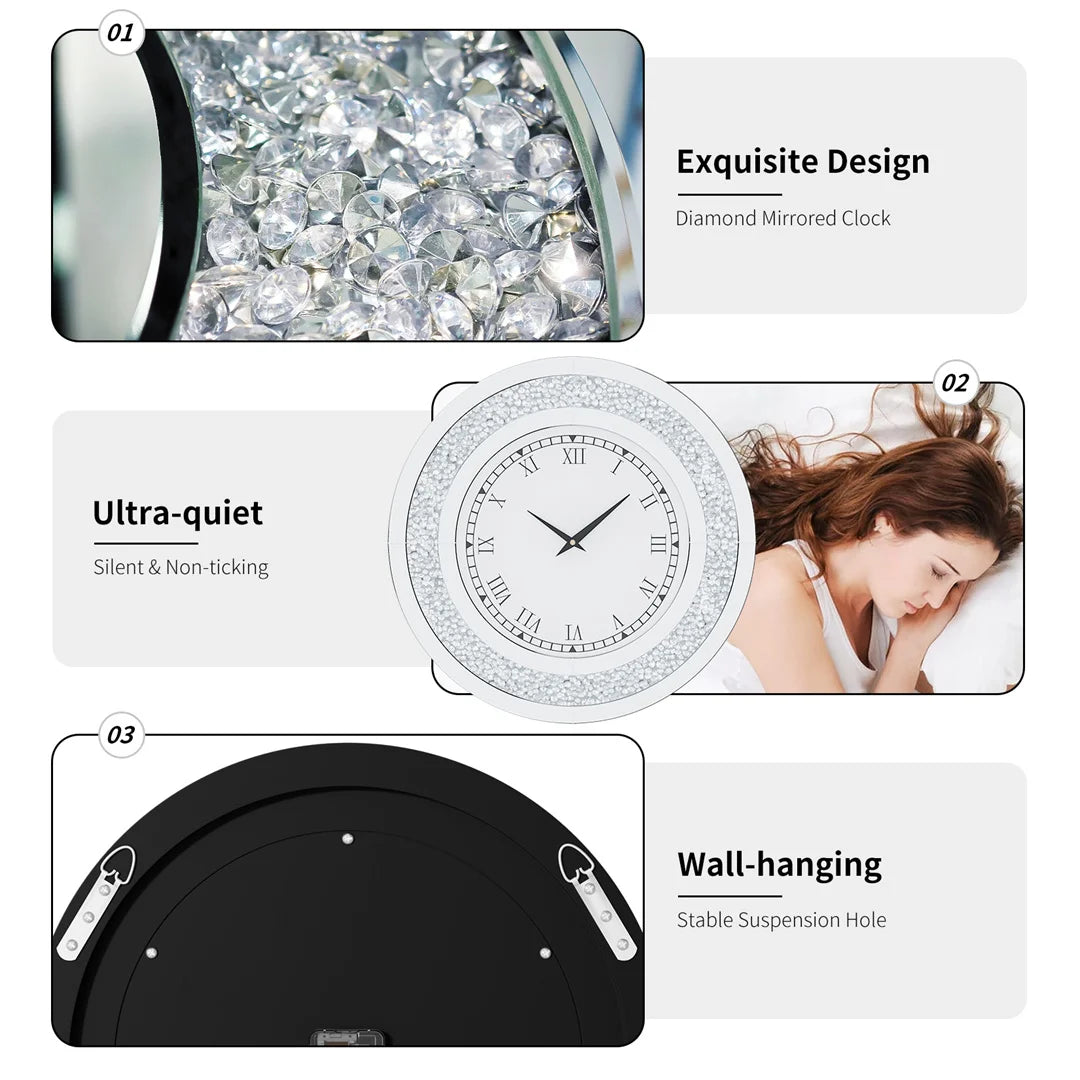 LUVODI 32inch Modern 3D Wall Clock Large Diamond Crystal