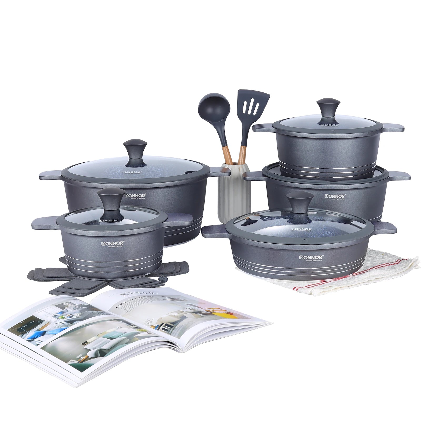 DONNOR Ceramic Cookware Set,Healthy Non-stick Cookware Set