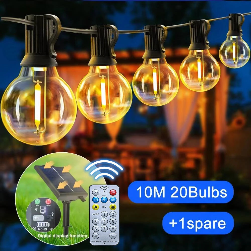 Solar G40 Outdoor String Lights with Remote Controls LED