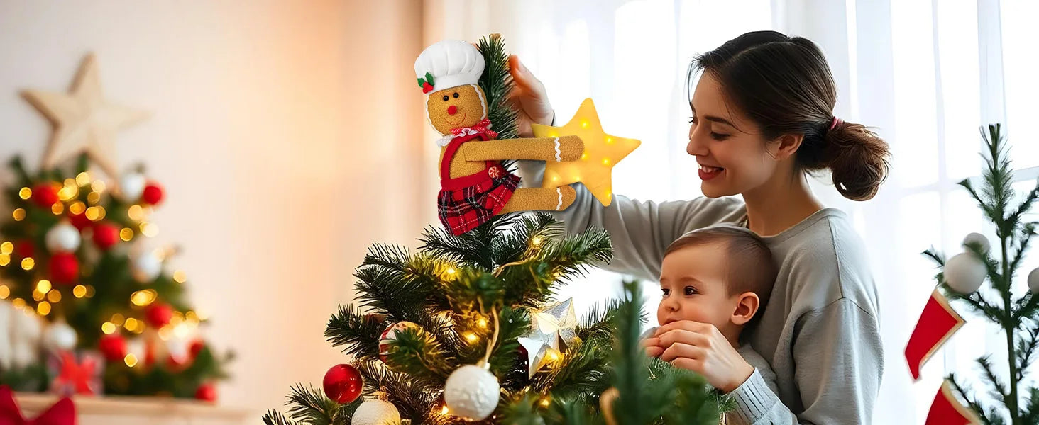 OurWarm Gingerbread Christmas Tree Topper Star Lighted