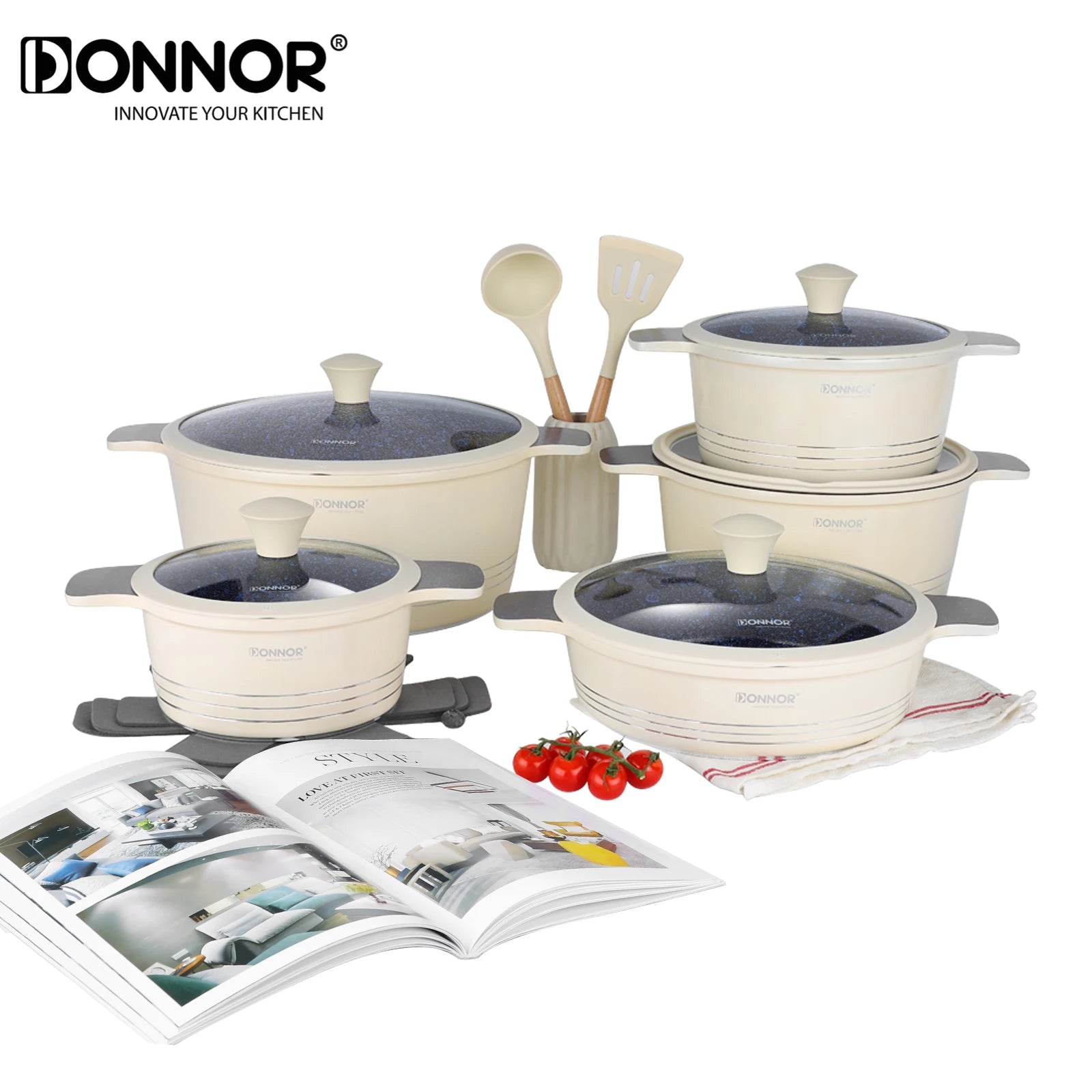DONNOR Ceramic Cookware Set,Healthy Non-stick Cookware Set