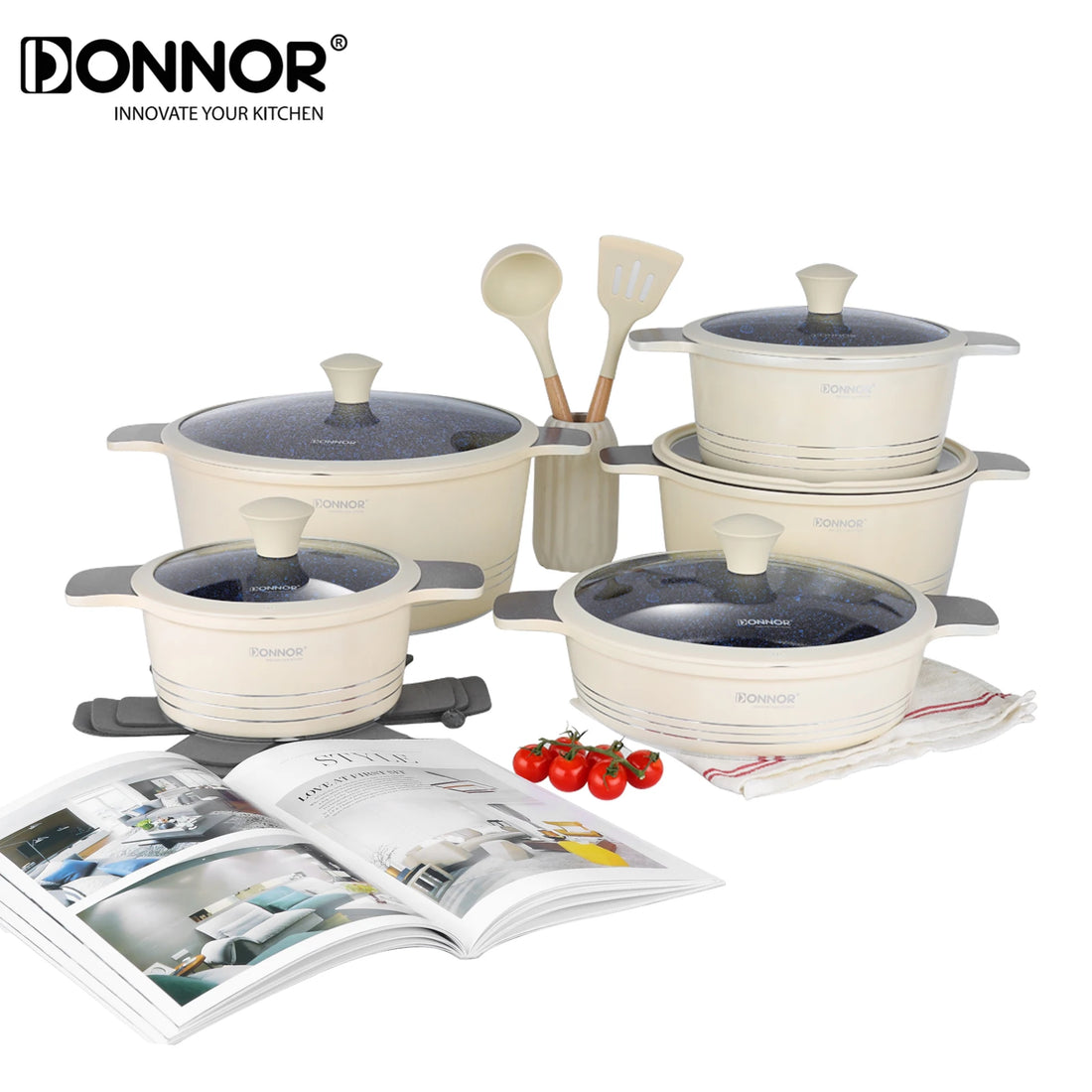DONNOR Ceramic Cookware Set,Healthy Non-stick Cookware Set