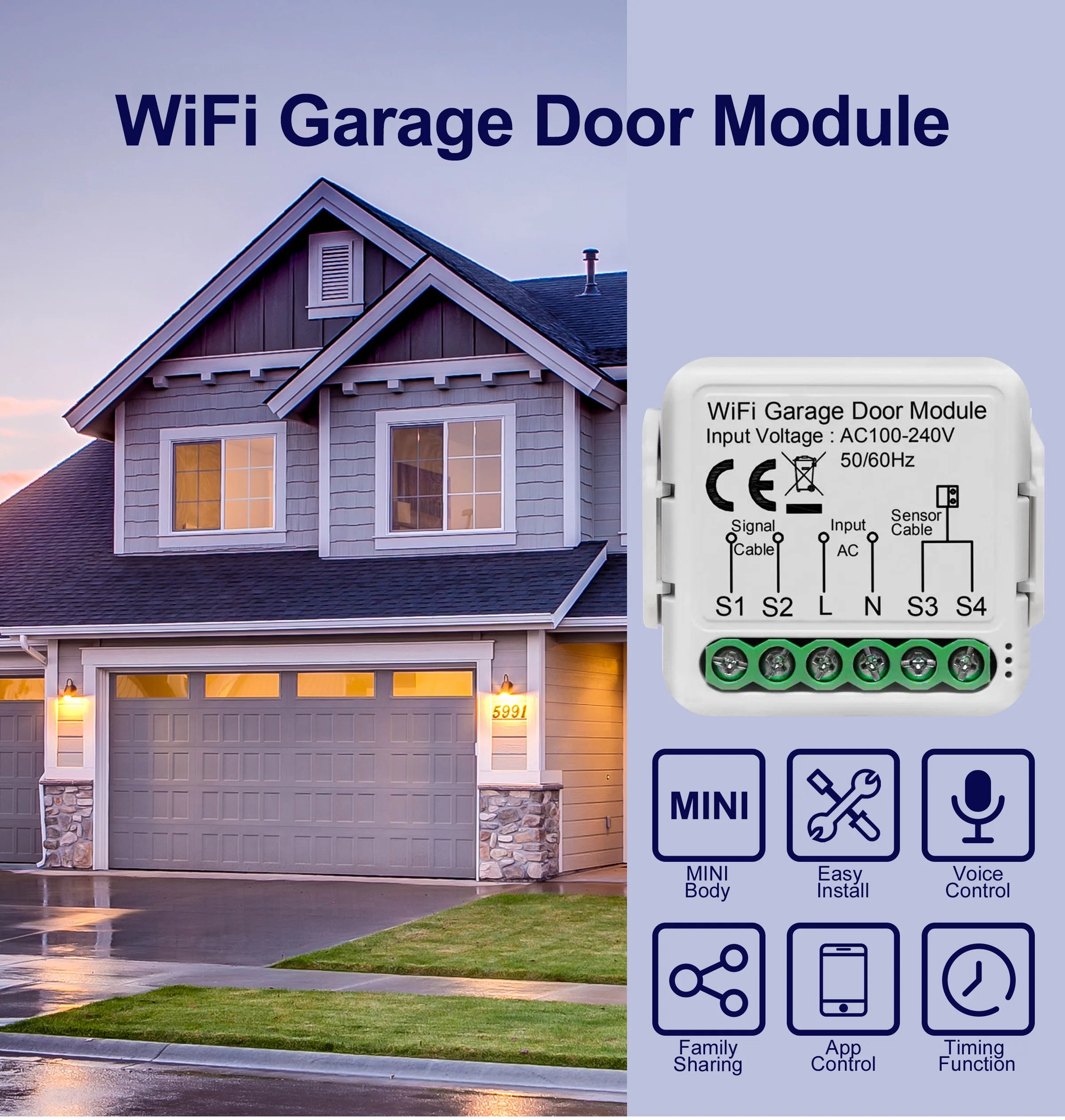 GIRIER WiFi Smart Garage Door Opener Controller Works with Alexa Google