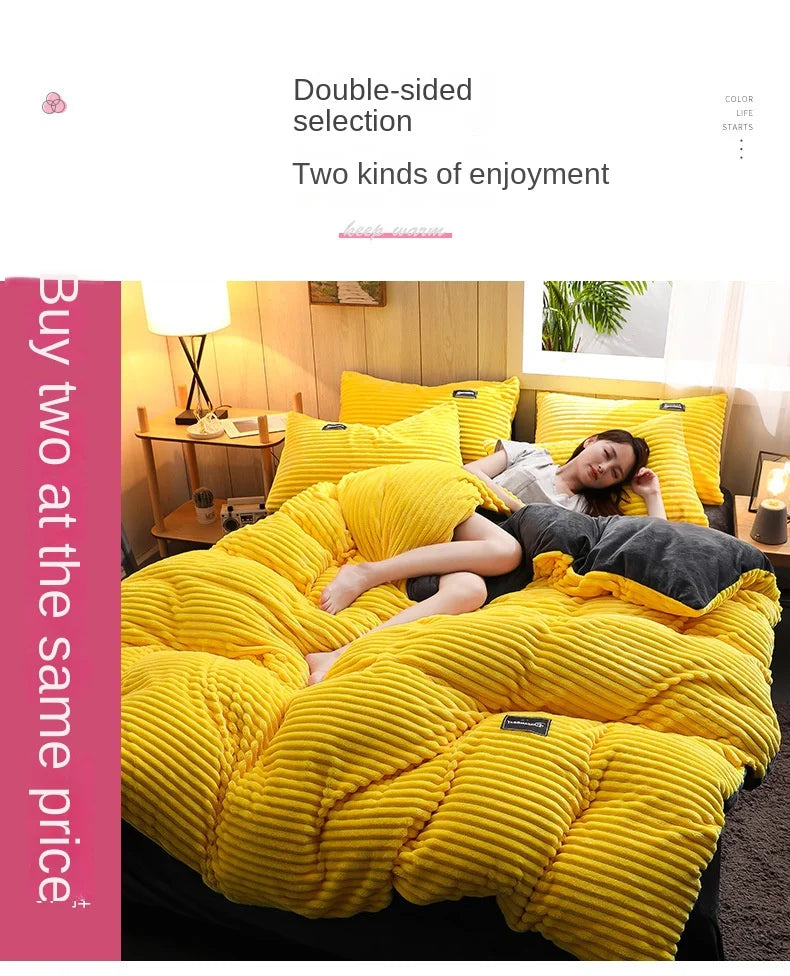 Winter Thick Solid Color Velvet Duvet Cover Warmth Bedding Set