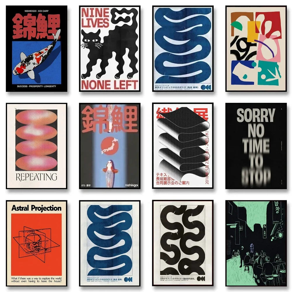 1PC Frameless Japanese Vintage Koi HD Posters Canvas Painting