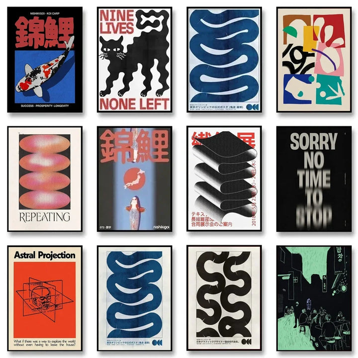 1PC Frameless Japanese Vintage Koi HD Posters Canvas Painting