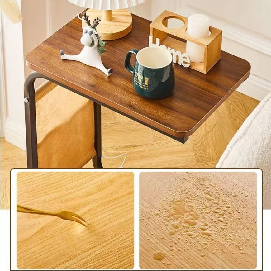 Coffee Table With 360° Wheels C-Shape End Table Sofa Side