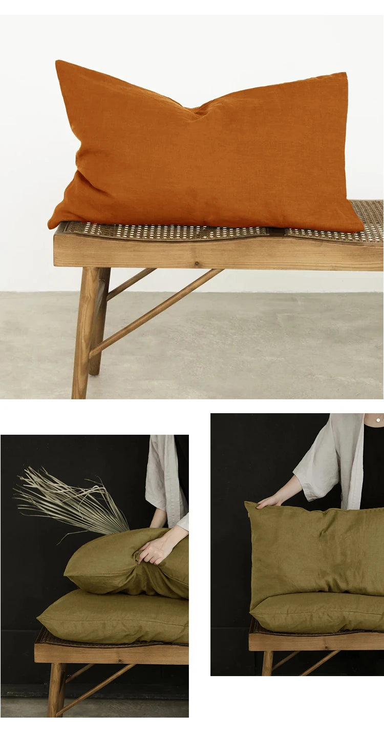 Set of 2 100%Linen Soft Breathable Pillowcase Decorative Square