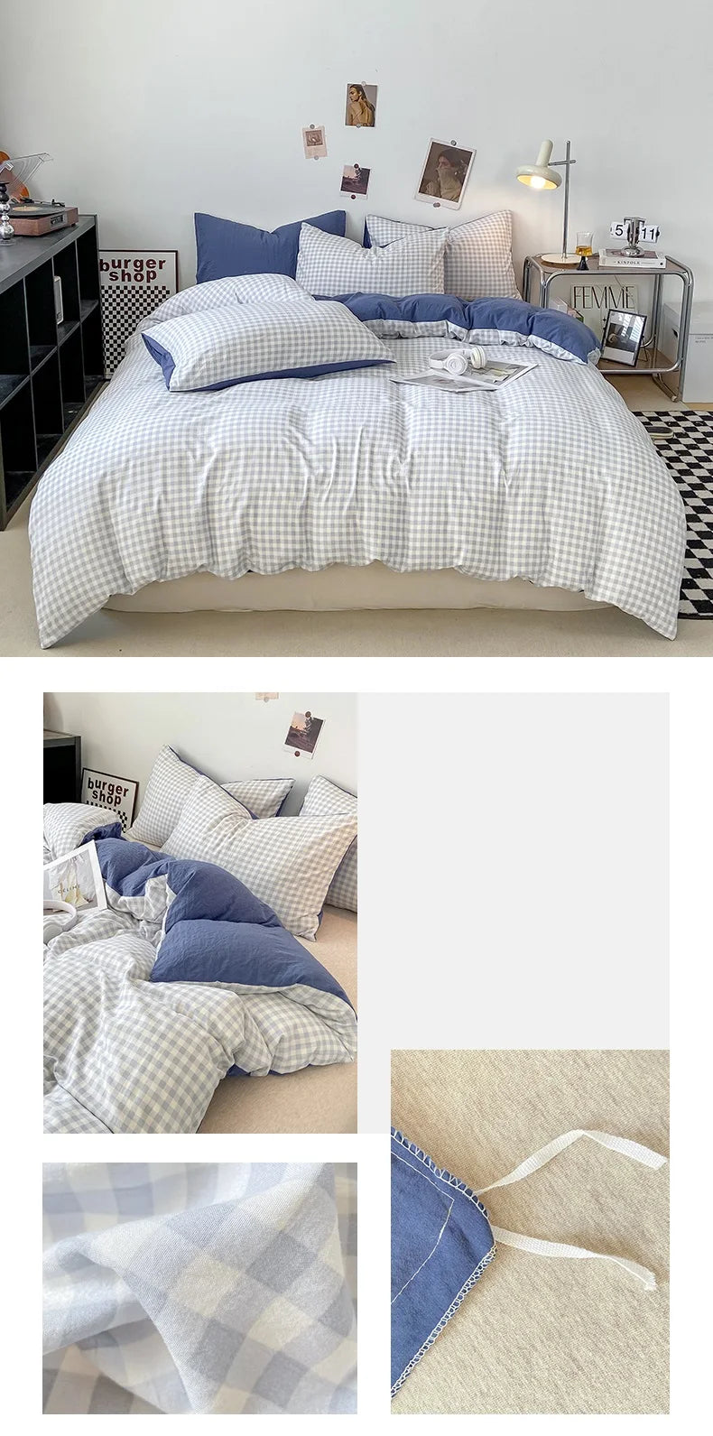 Skin-friendly Quilt Cover Plaid Style Duvet Covers Double Side Bed Cover