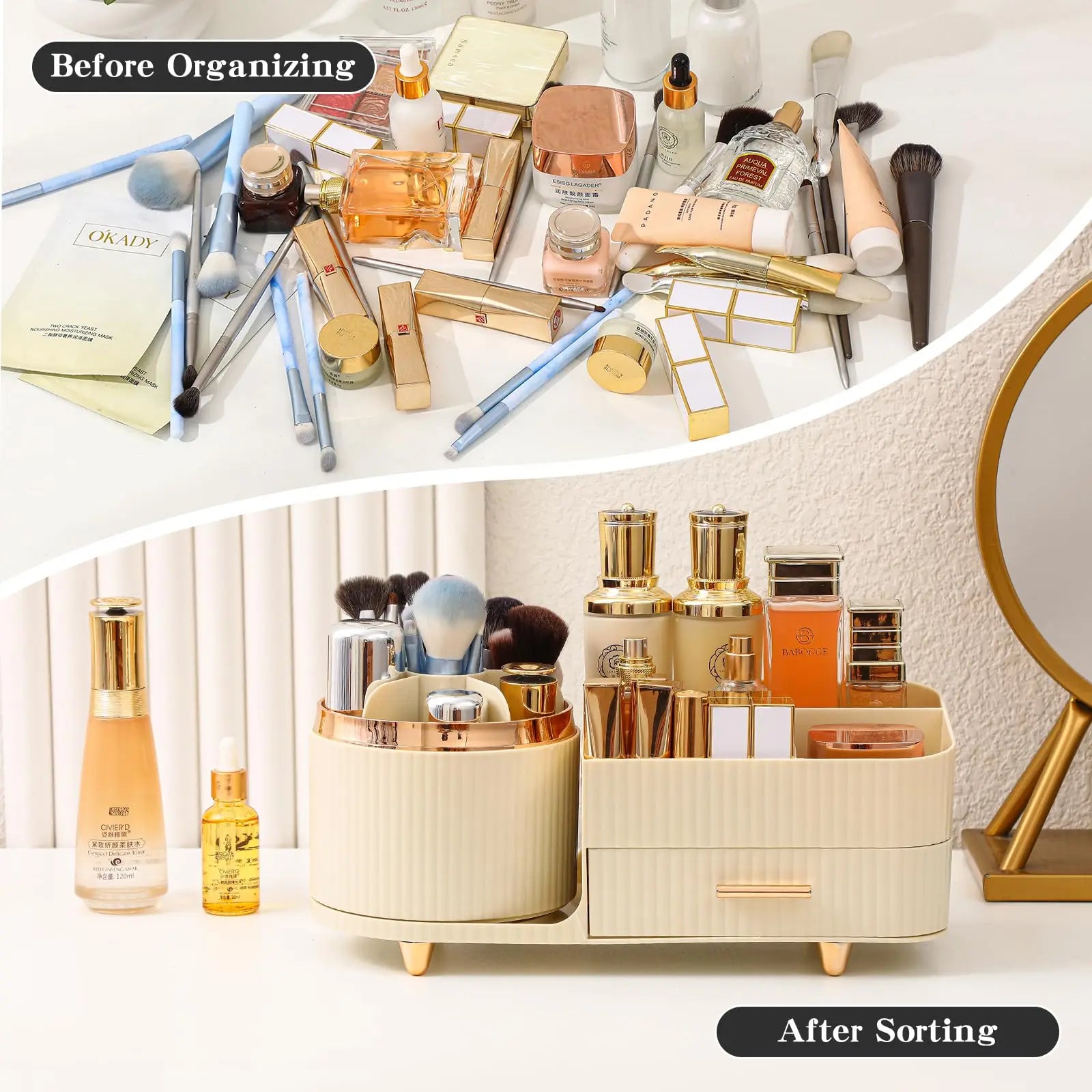 Makeup Storage Case Swivel Dustproof Desktop