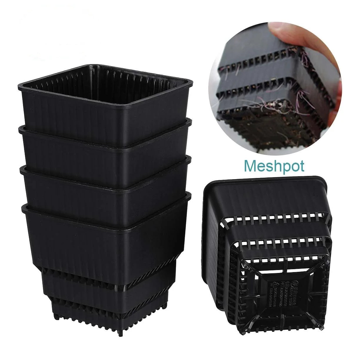 6 Pack Square Succulent Pots - Air Prunning Plastic Planters for Cactus