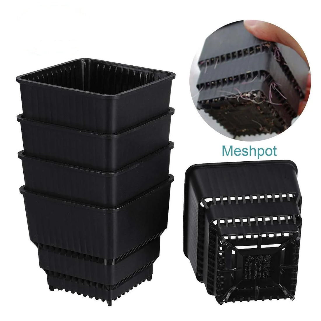 6 Pack Square Succulent Pots - Air Prunning Plastic Planters for Cactus