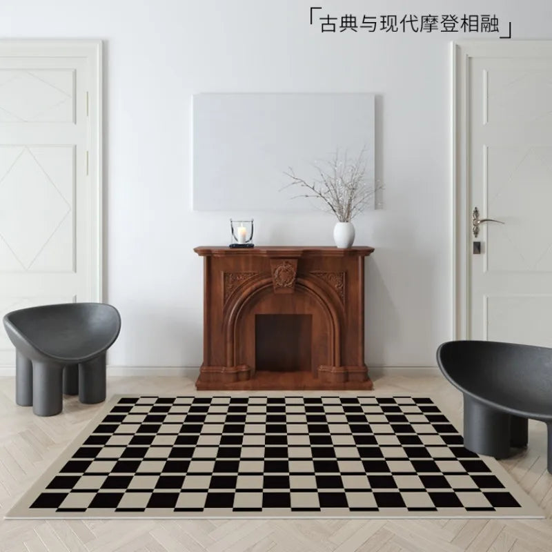 French Retro Rugs for Bedroom Checkerboard Living Room Decoration