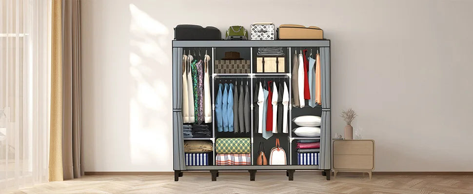 Loefme Canvas Wardrobe Clothes Closet Organizer Portable Storage