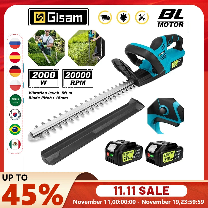 Gisam 20000RPM Brushless Electric Hedge Trimmer