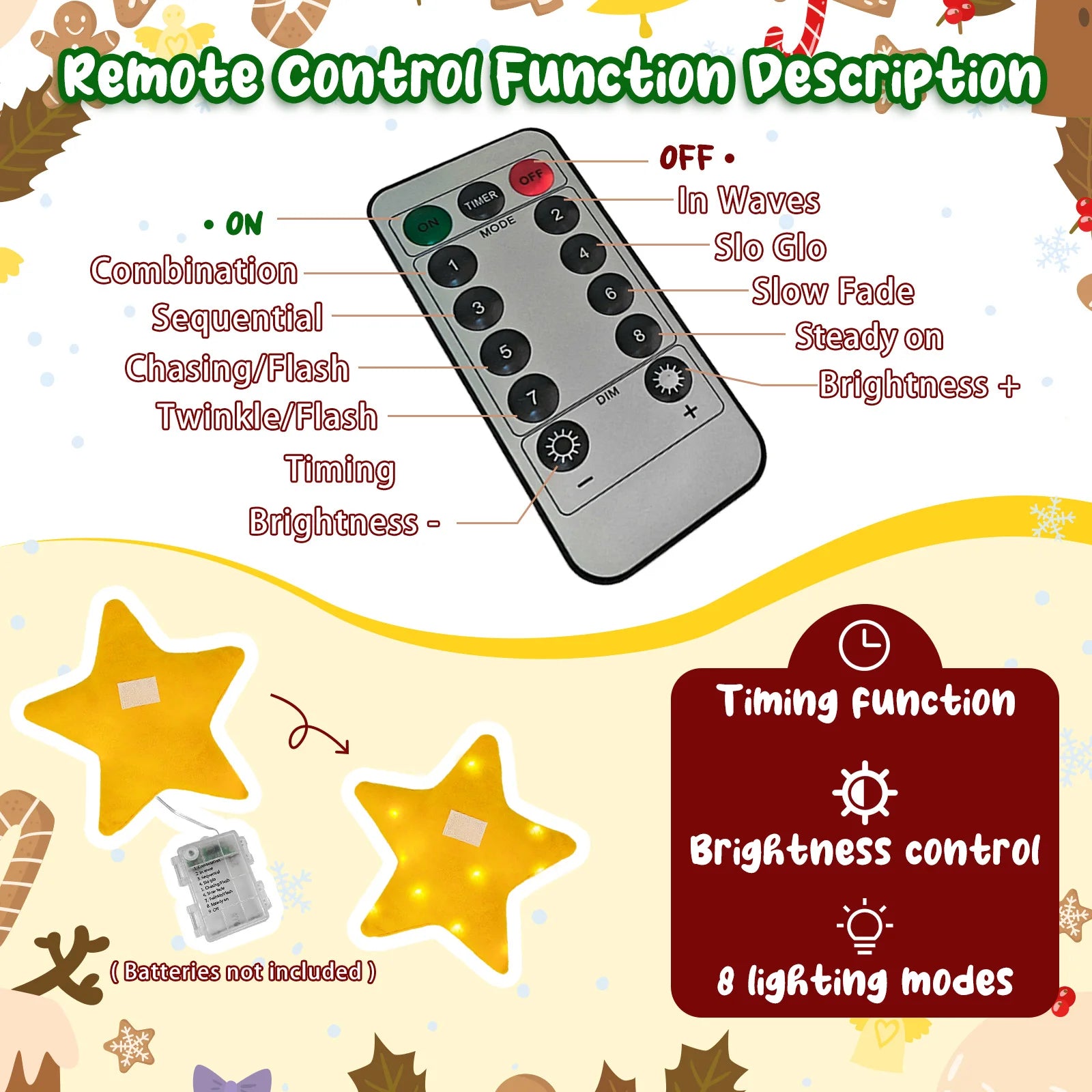 OurWarm Gingerbread Christmas Tree Topper Star Lighted
