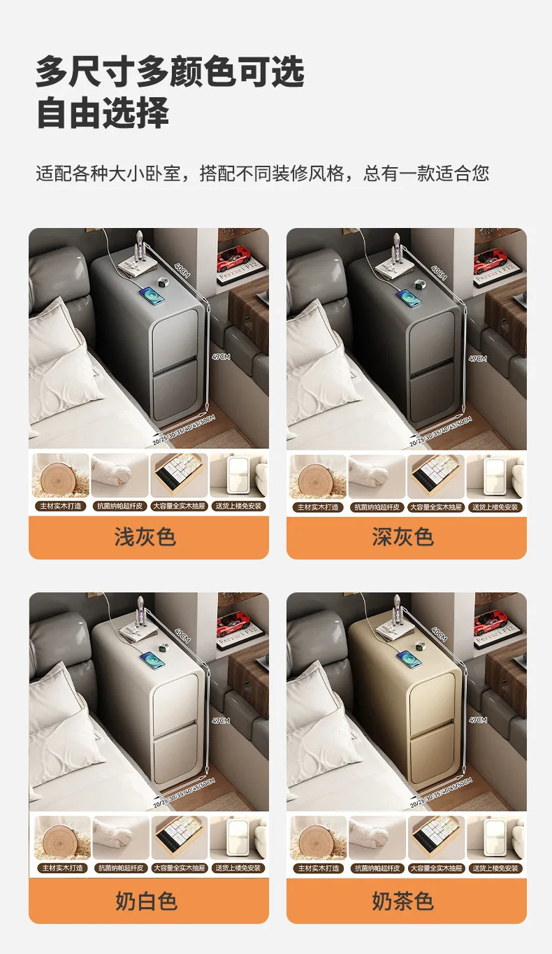 Solid Wood Bedside Table with 2 Drawers No-Leg Design Small