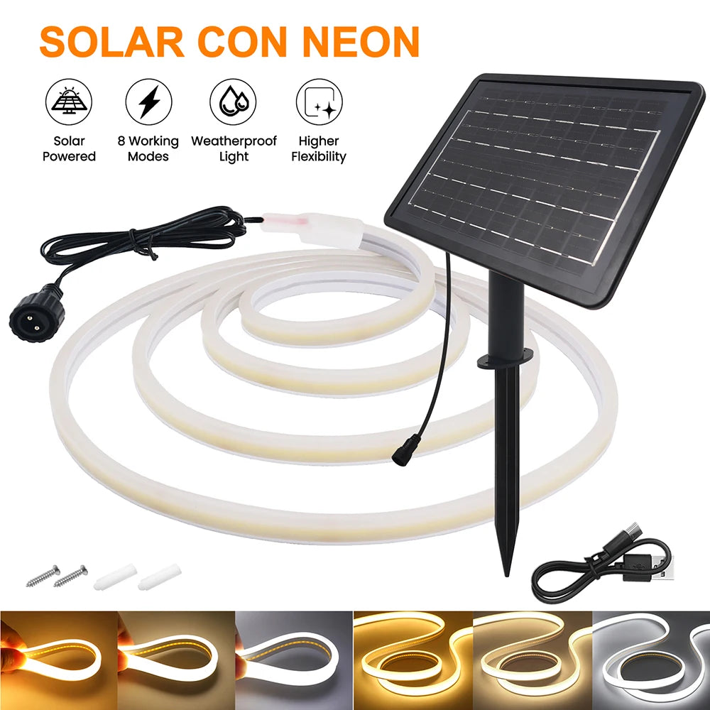 24V LED Neon Light Strip Solar Waterproof 8 Modes 320LEDs/m