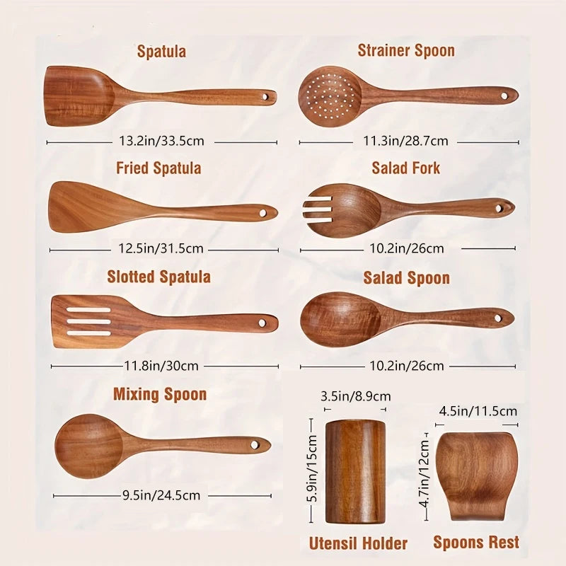 9PCS Wooden Spoons For Cooking, Wooden Utensils For Cooking