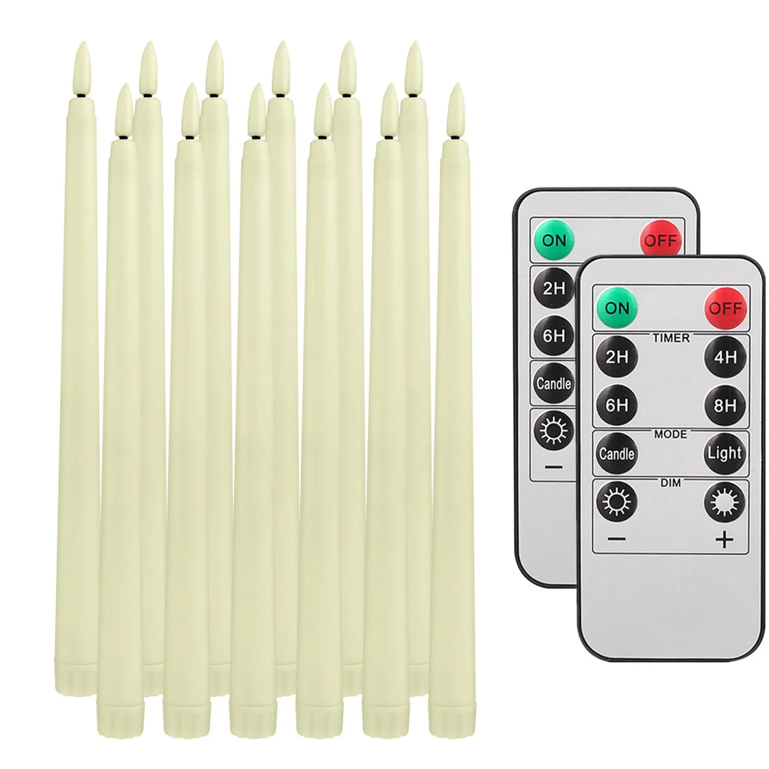 LED Flameless Taper Candles Flickering with 10-Key Remote