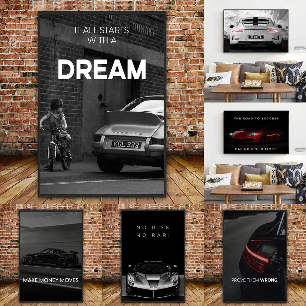 Chase Your Dreams Luxury Super Sports Cars Posters Print on Canvas