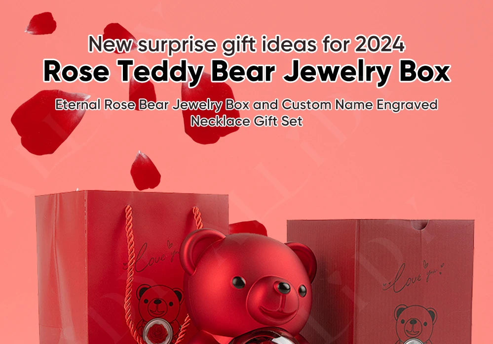 2025 Hot Eternal Rose Teddy Bear Gift Box with Custom Necklace Jewelry Set