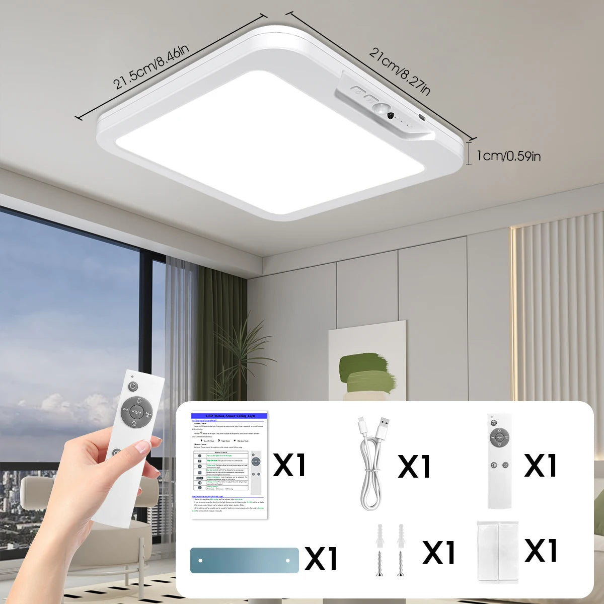 Rechargeable Motion Sensor Ceiling Light with Remote