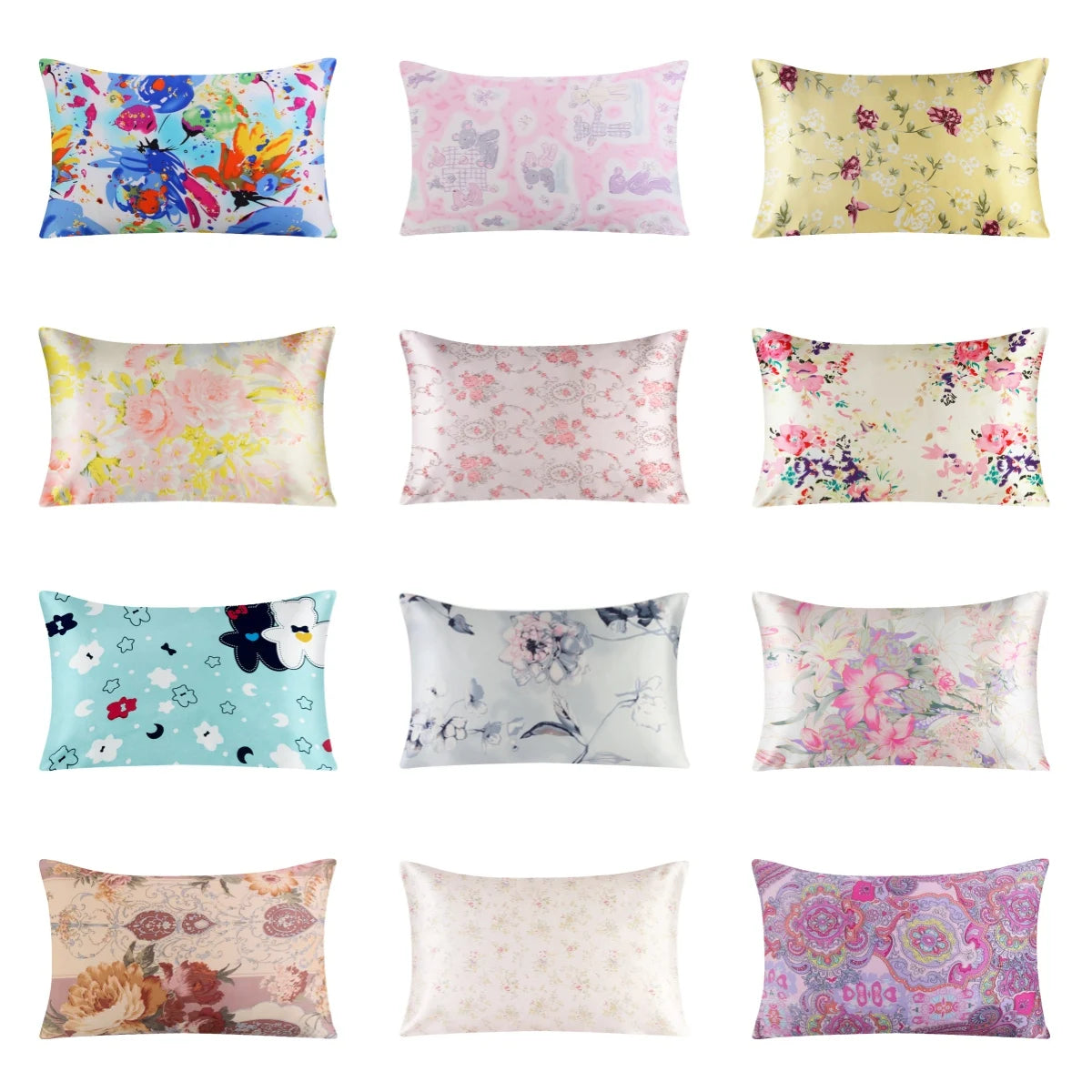 New 100% Nature Mulberry Floral Silk Pillowcase Zipper Pillow Case
